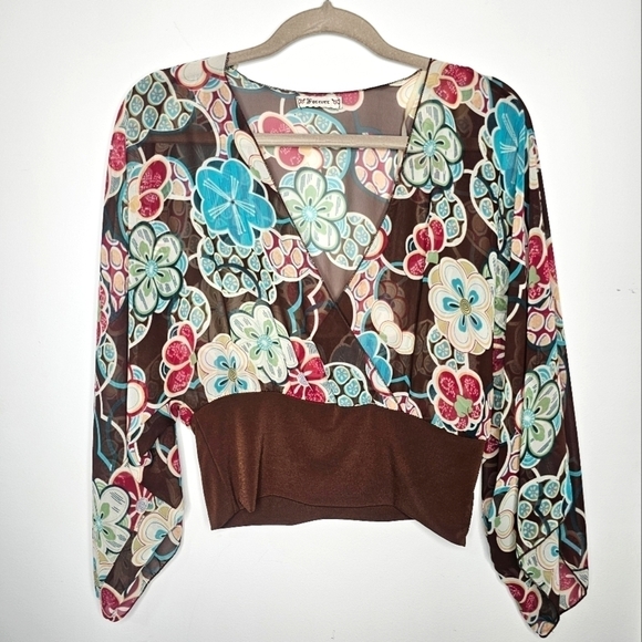 Women's Forever Floral Print Bell sleeve V-Neck Blouse, Lrg, Bohemian/Boho Chic - Picture 6 of 13